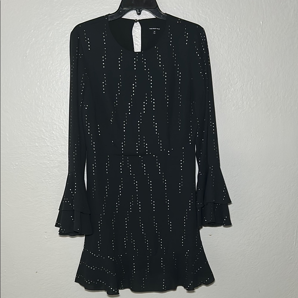 Who What Wear Black Fit and Flare Dress with Bell Sleeves